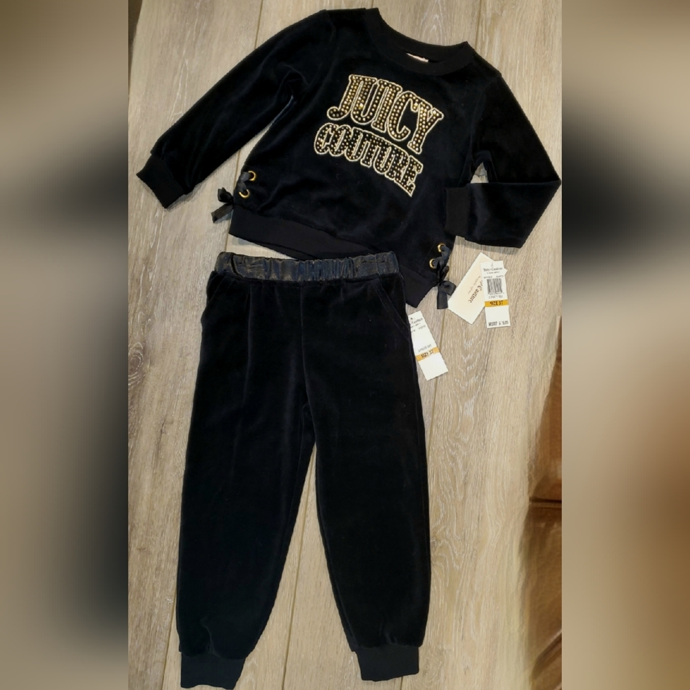 Toddler Juicy Couture black velour jogging suit with gold accents Size 3T
